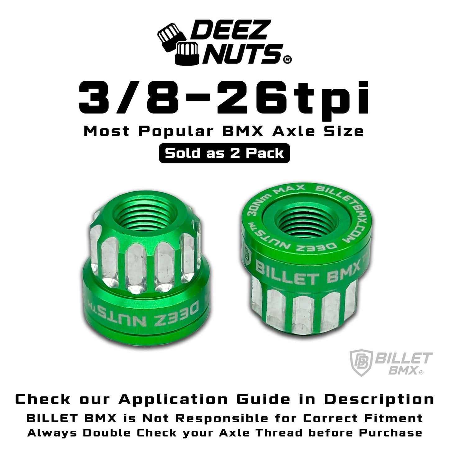 BILLET BMX Axle Nuts Deez Nuts 12 Point Bike Axle Nuts 3/8"-26tpi (2-Pack)