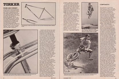BMX Plus, November 1982: Torker 24 inch frame and forkset with twin top tubes