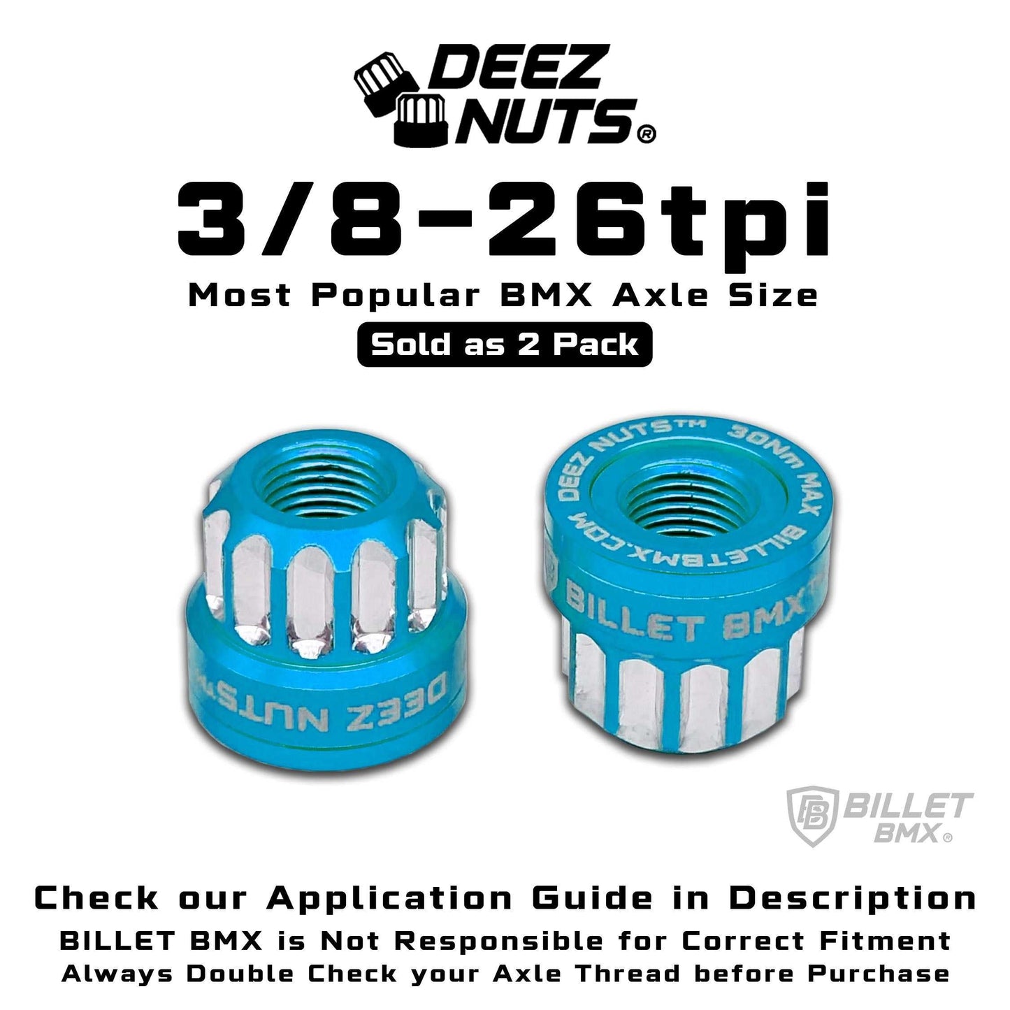 BILLET BMX Axle Nuts Deez Nuts 12 Point Bike Axle Nuts 3/8"-26tpi (2-Pack)