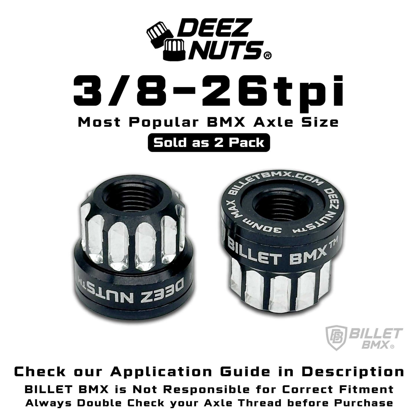 BILLET BMX Axle Nuts Deez Nuts 12 Point Bike Axle Nuts 3/8"-26tpi (2-Pack)