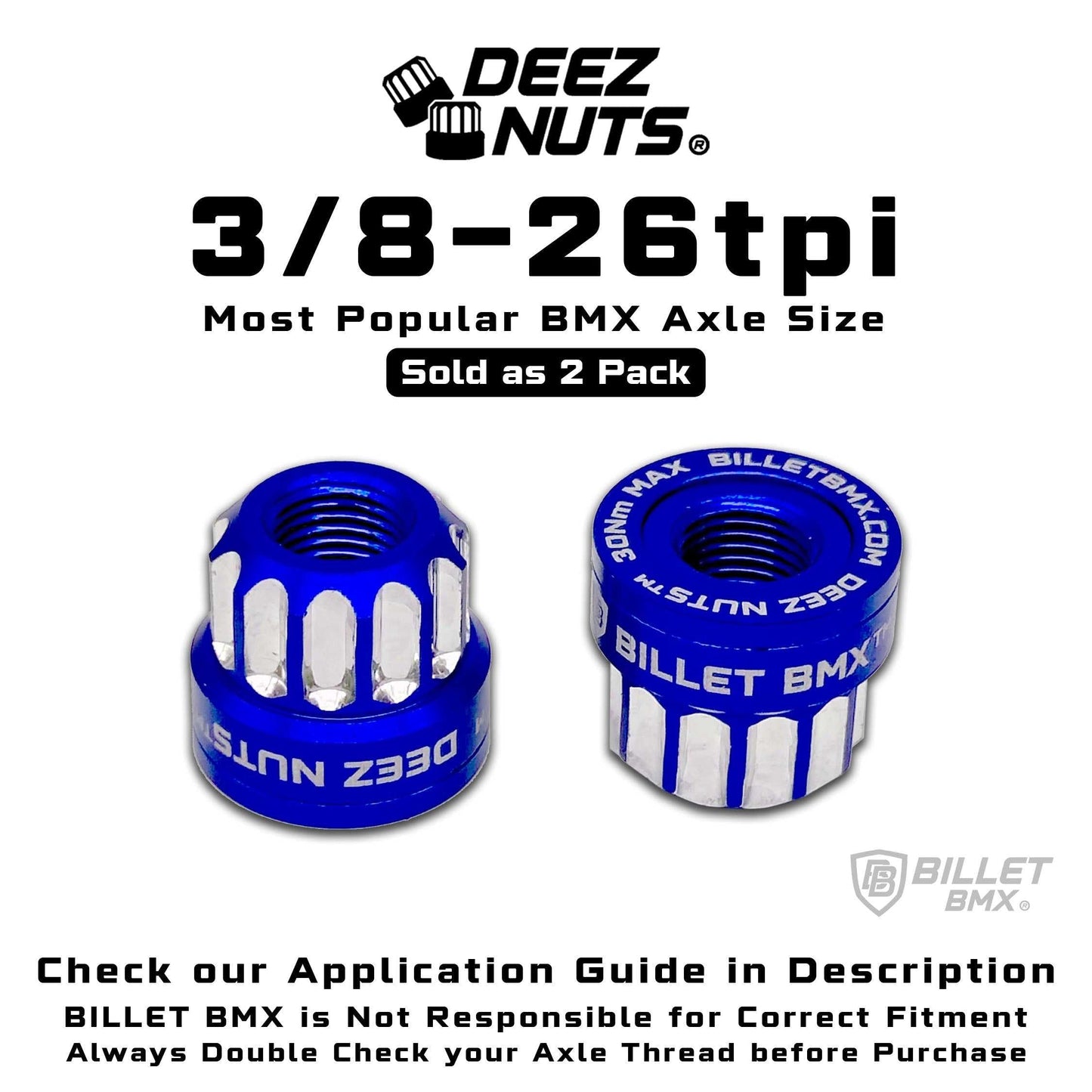 BILLET BMX Axle Nuts Deez Nuts 12 Point Bike Axle Nuts 3/8"-26tpi (2-Pack)