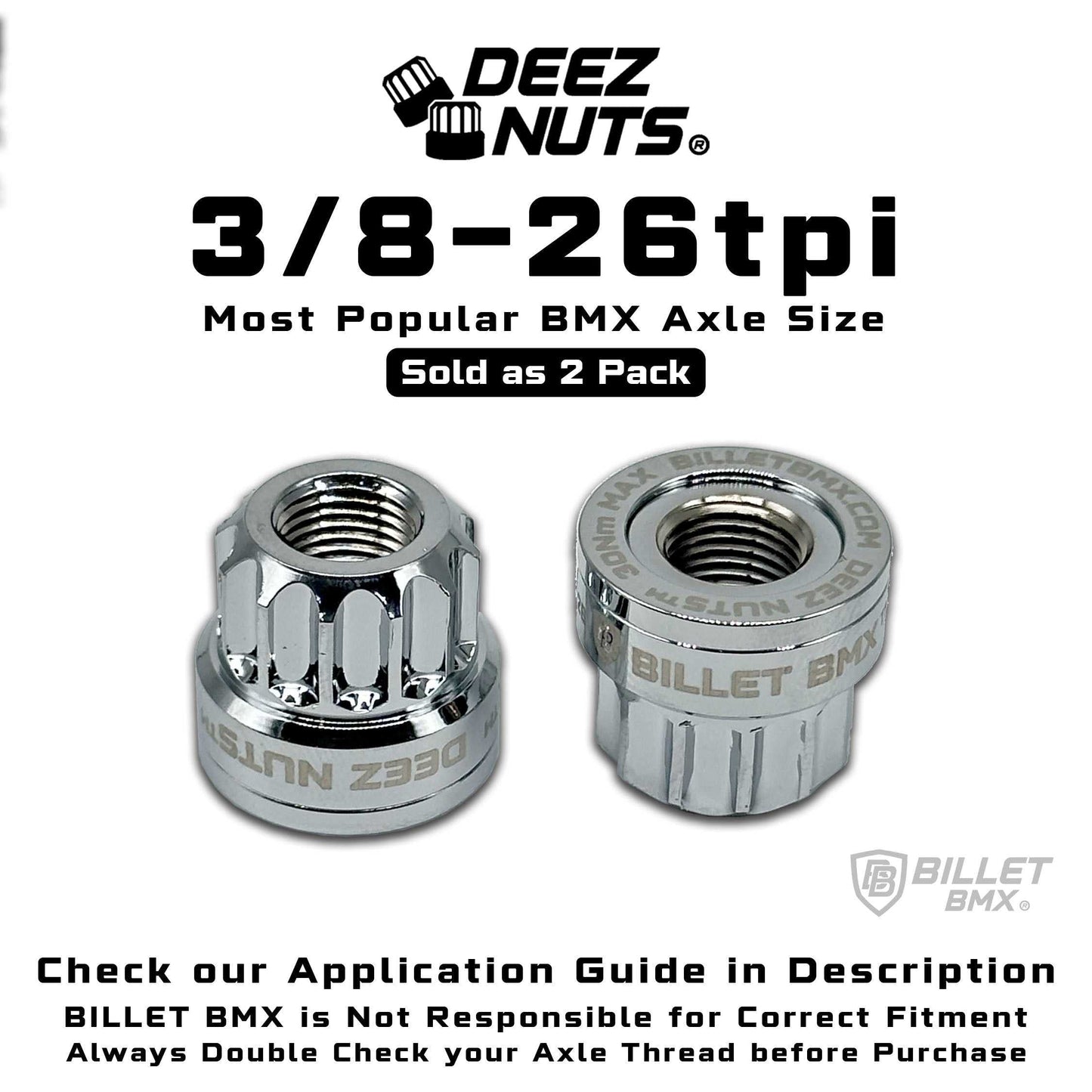 BILLET BMX Axle Nuts Deez Nuts 12 Point Bike Axle Nuts 3/8"-26tpi (2-Pack)