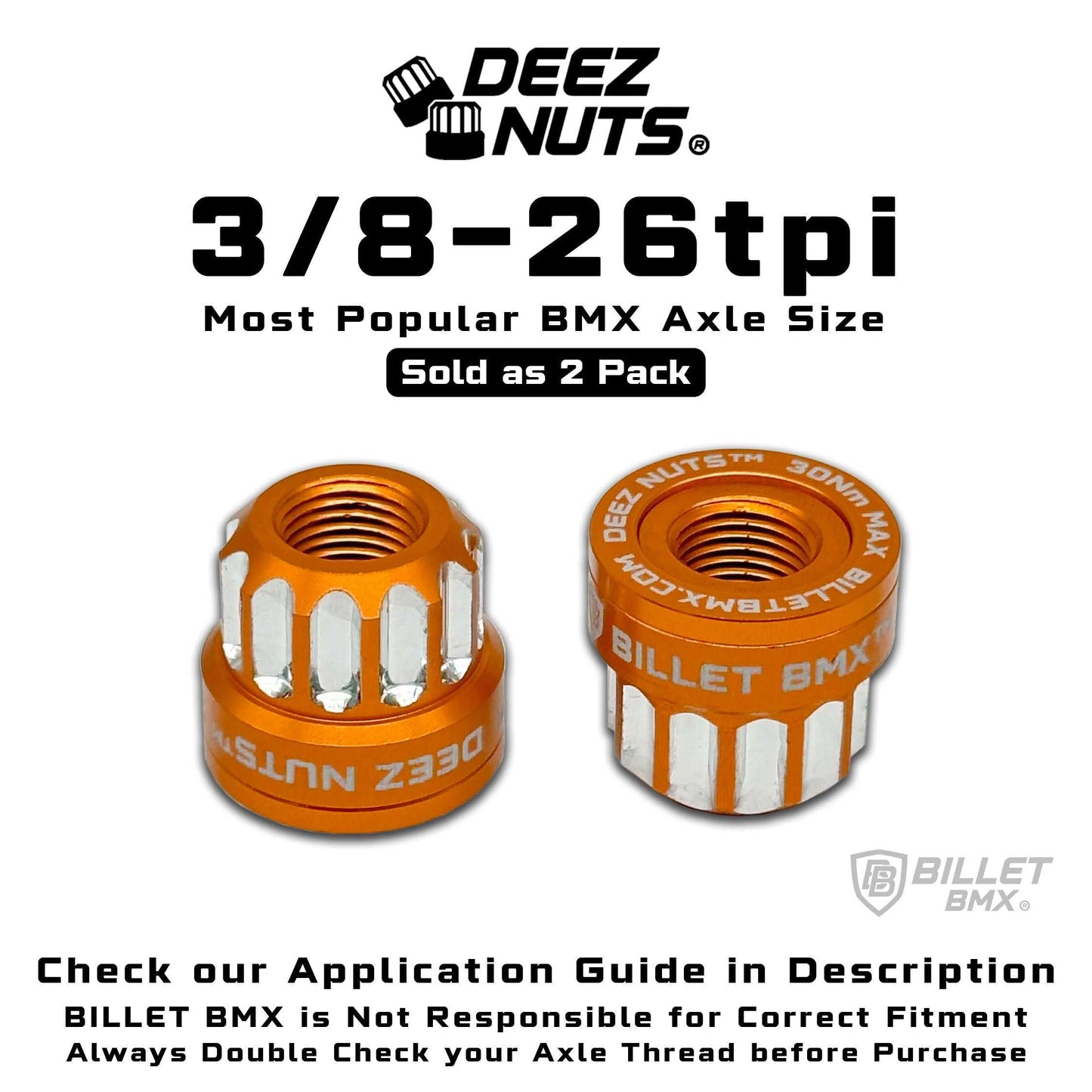 BILLET BMX Axle Nuts Deez Nuts 12 Point Bike Axle Nuts 3/8"-26tpi (2-Pack)
