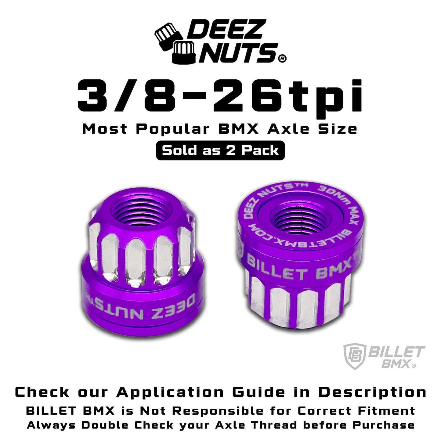 BILLET BMX Axle Nuts Deez Nuts 12 Point Bike Axle Nuts 3/8"-26tpi (2-Pack)