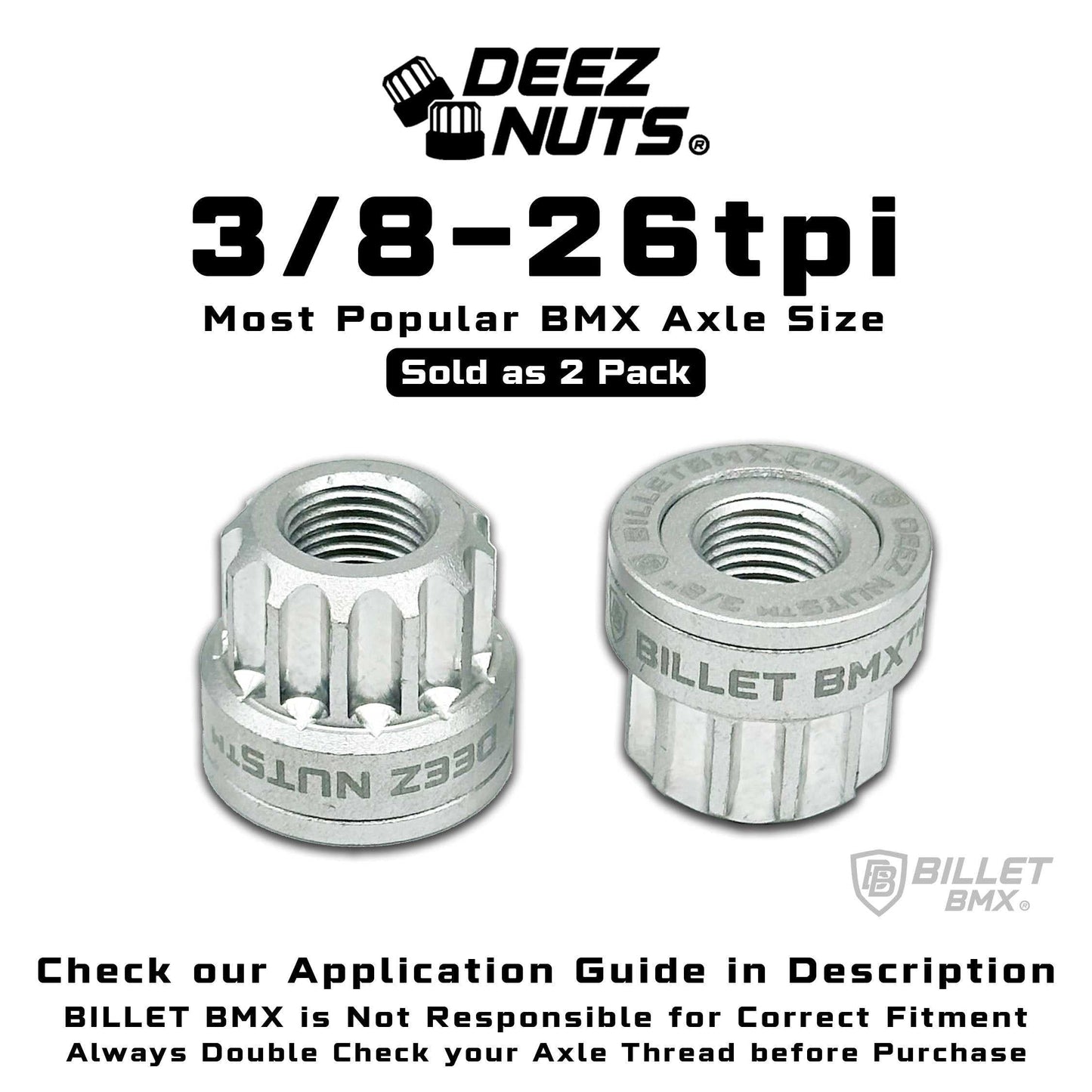 BILLET BMX Axle Nuts Deez Nuts 12 Point Bike Axle Nuts 3/8"-26tpi (2-Pack)