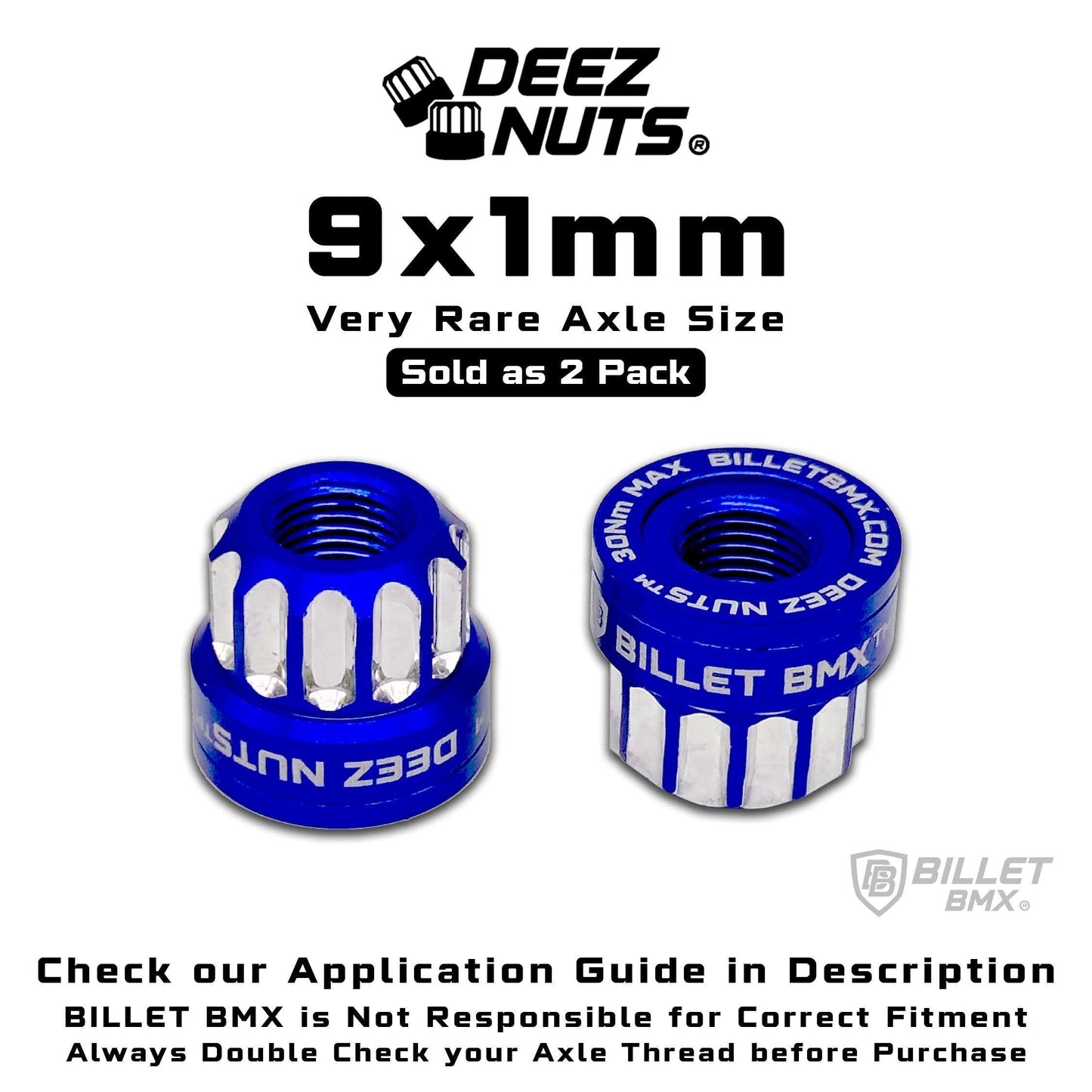 BILLET BMX Deez Nuts 12 Point Bike Axle Nuts 9x1mm SPECIAL SIZE FOR ZOOZ FRONT (2-Pack)