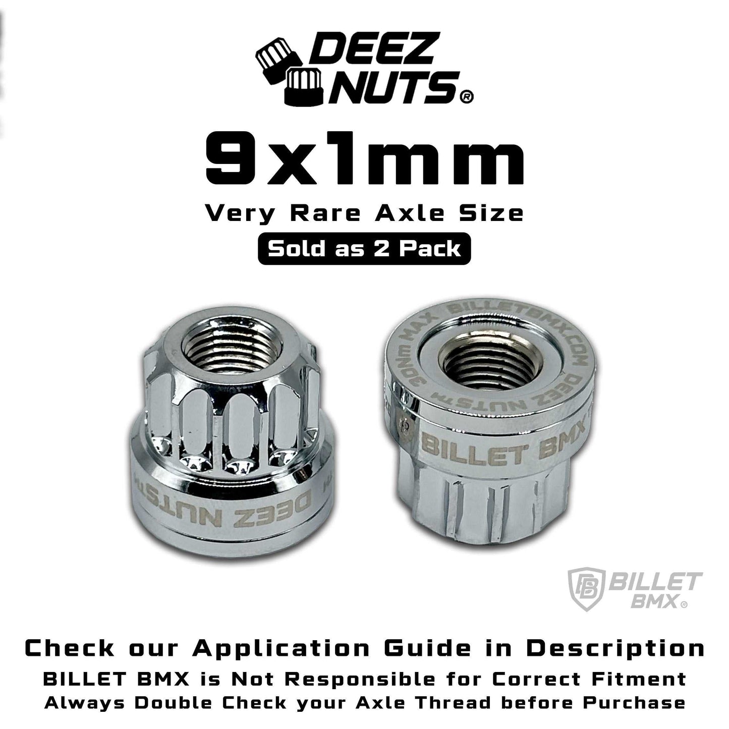 BILLET BMX Deez Nuts 12 Point Bike Axle Nuts 9x1mm SPECIAL SIZE FOR ZOOZ FRONT (2-Pack)