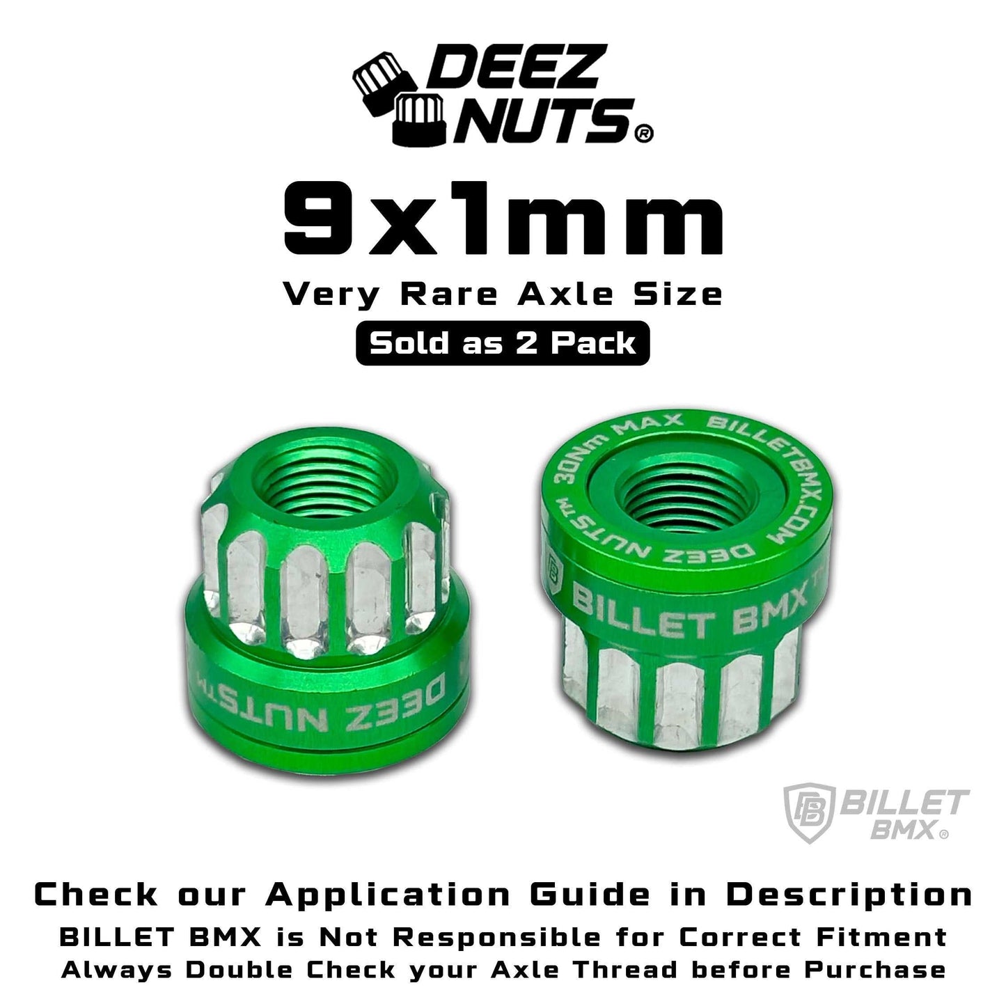 BILLET BMX Deez Nuts 12 Point Bike Axle Nuts 9x1mm SPECIAL SIZE FOR ZOOZ FRONT (2-Pack)