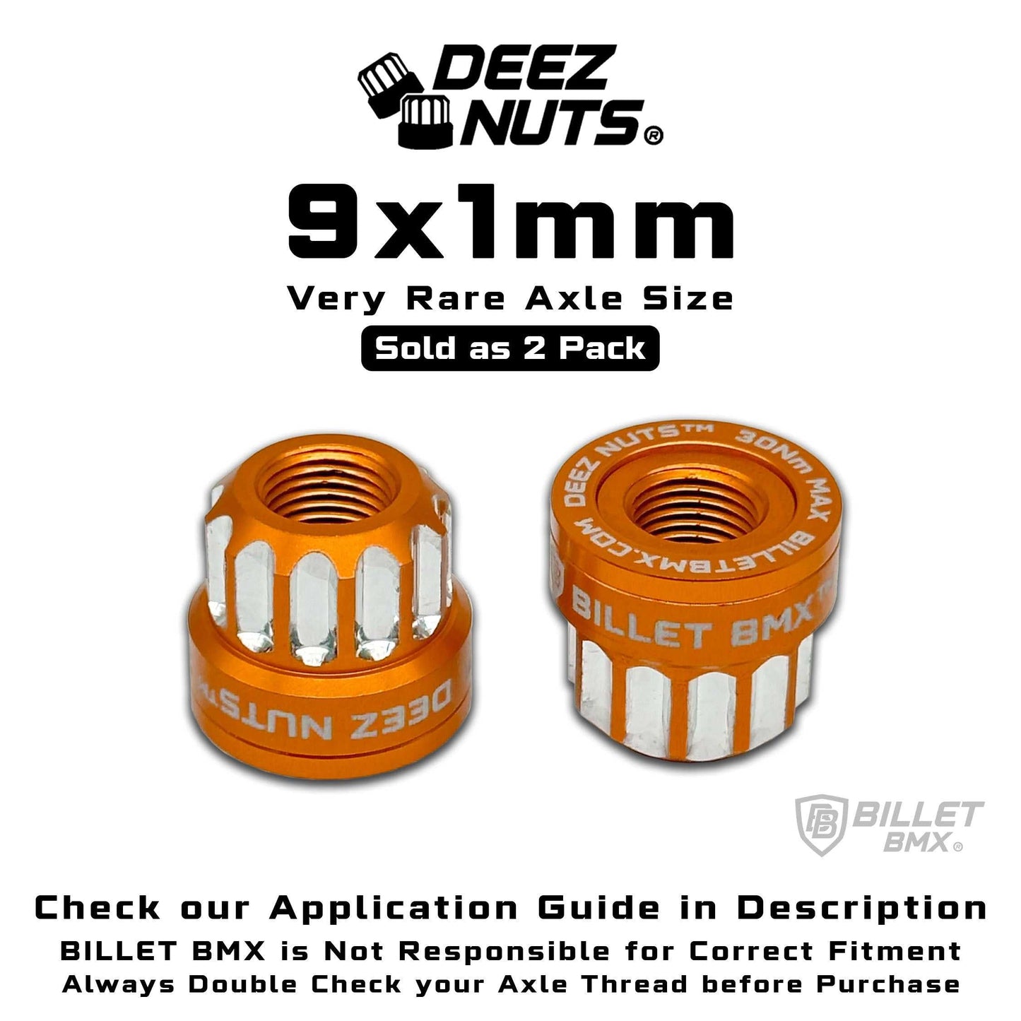 BILLET BMX Deez Nuts 12 Point Bike Axle Nuts 9x1mm SPECIAL SIZE FOR ZOOZ FRONT (2-Pack)